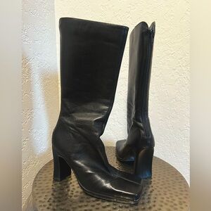 Square toe leather boots 3.5 inch heel, sz 36